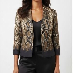 Michael Kors Womens Blazer Snakeskin Print Cotton Stretch Workwear Luxe Size 14
